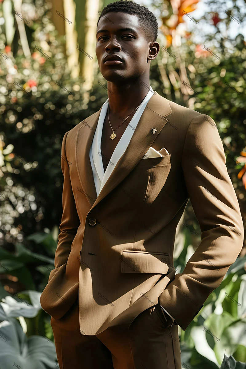 Yiminpwp коричневые мужские костюмы с двумя пуговицами - Фотография_2