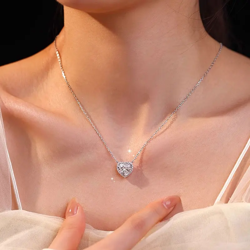 Ten carats серебряное платиновое ожерелье с муассанитом 1-2 карата - Фотография_4