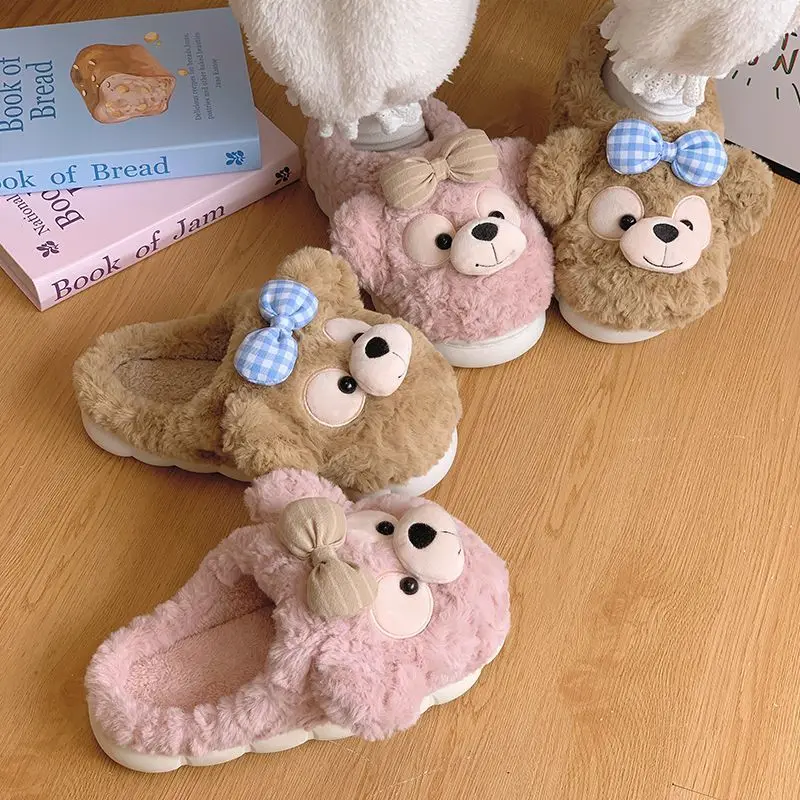 Новые пушистые тапочки chaussons femme desginer с изображением медведя - Фотография_2