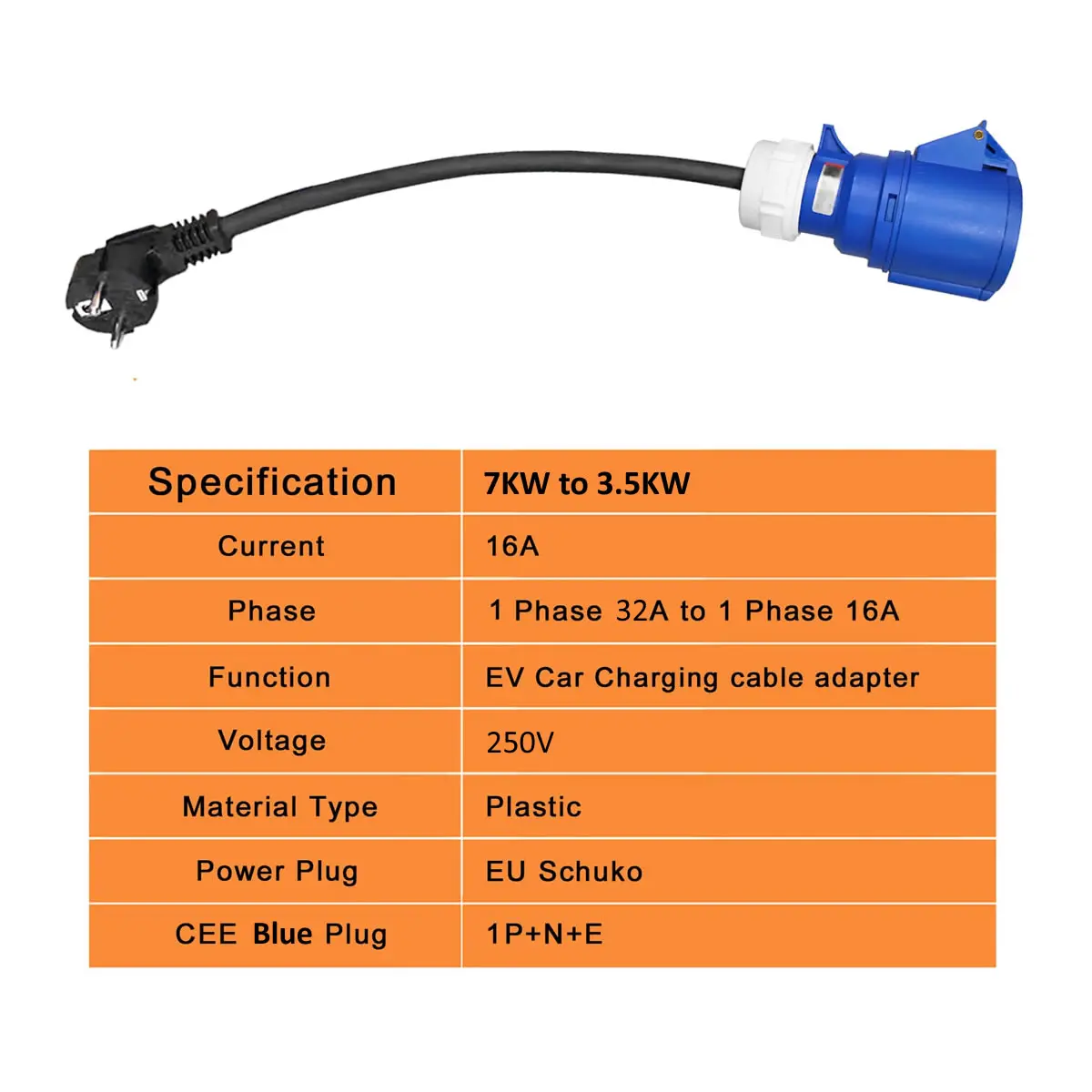 32a blue cee socket to 16a eu schuko plug adapter 7kw to 3 - Фотография_2