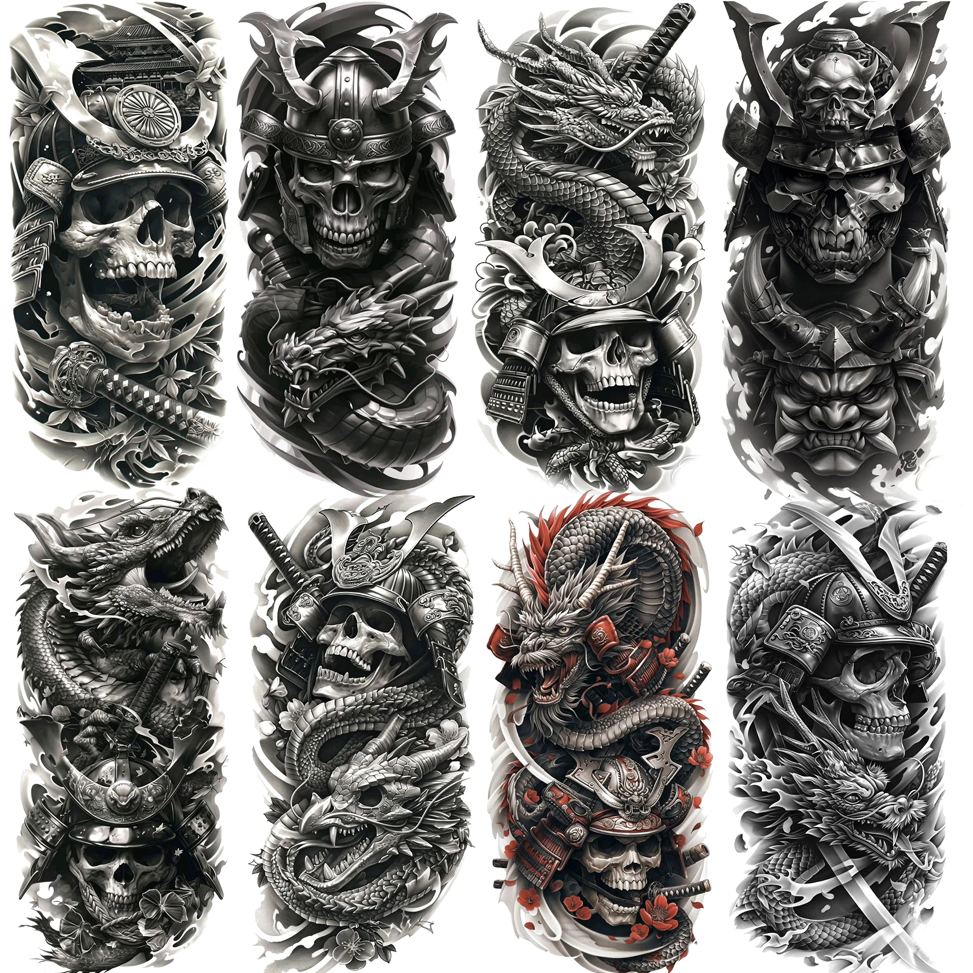 1 лист череп дракон воин с мечом