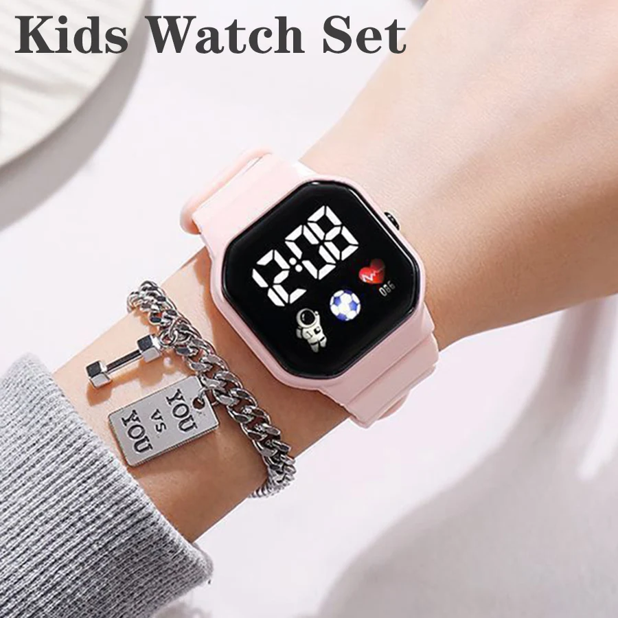 Детские часы, спортивные светодиодные цифровые часы с браслетом