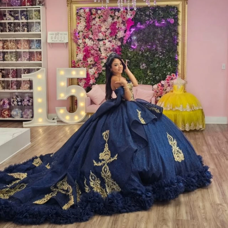 Блестящие темно-синие платья quinceanera - Фотография_2