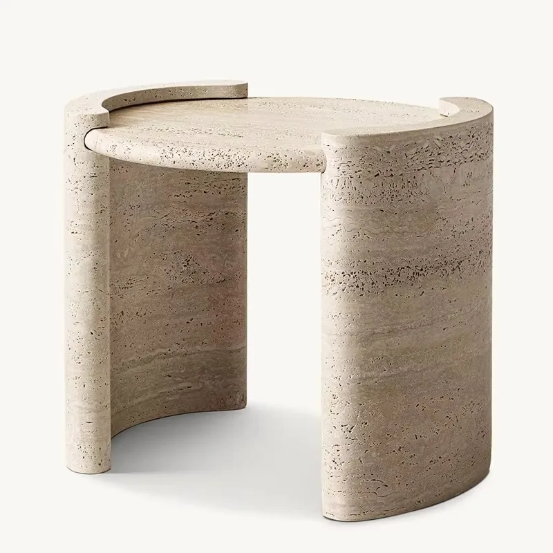 Журнальный столик в стиле ваби-саби из скандинавского травертина - Фотография_6