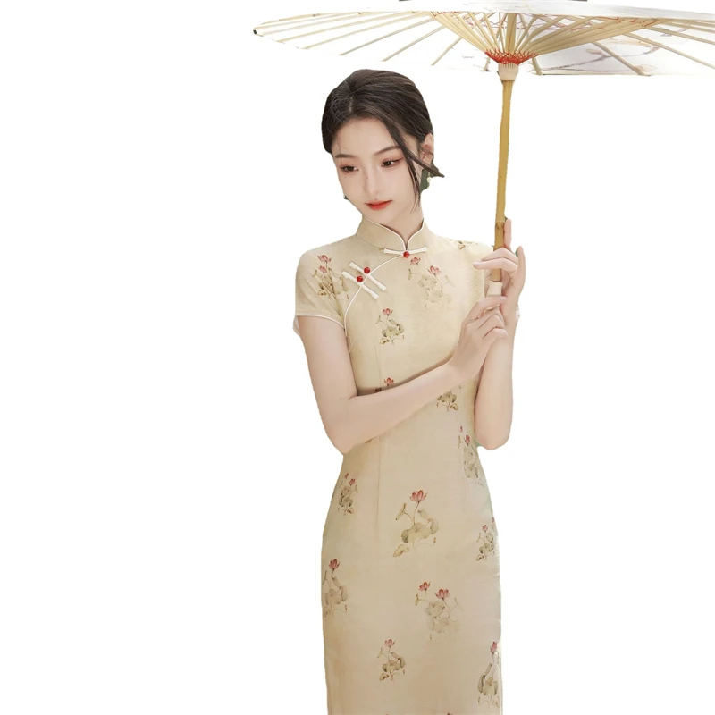 Cheongsam с принтом цвета хаки