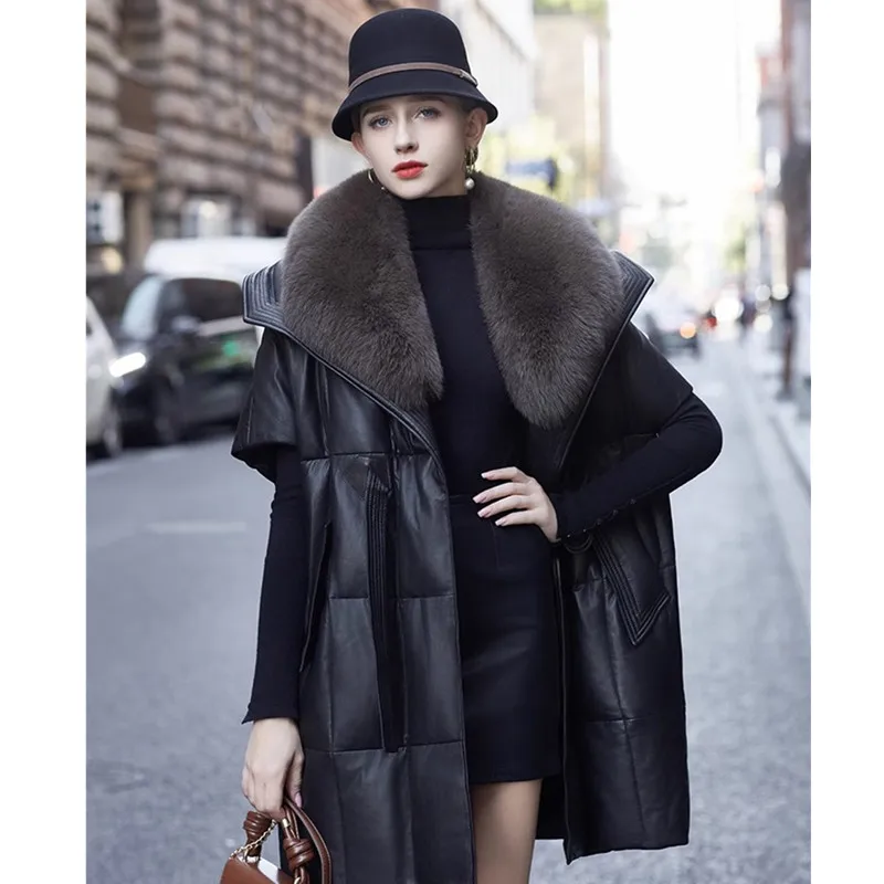 Женский зимний кожаный пуховик из овчины - Фотография_5