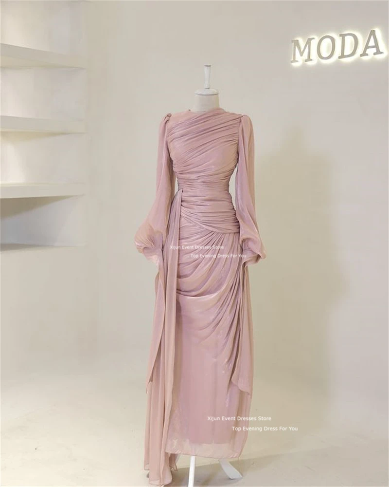 Xijun modest silk satin evening - Фотография_3