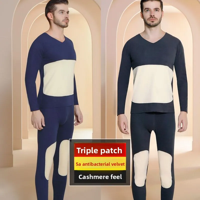 Флисовый бархатный осенне-зимний мужской комплект термобелья - Фотография_6