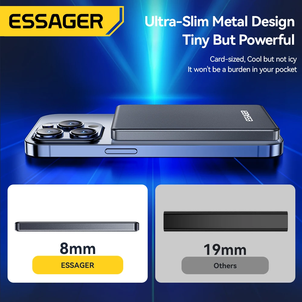 Тонкий беспроводной внешний аккумулятор essager power bank - Фотография_3