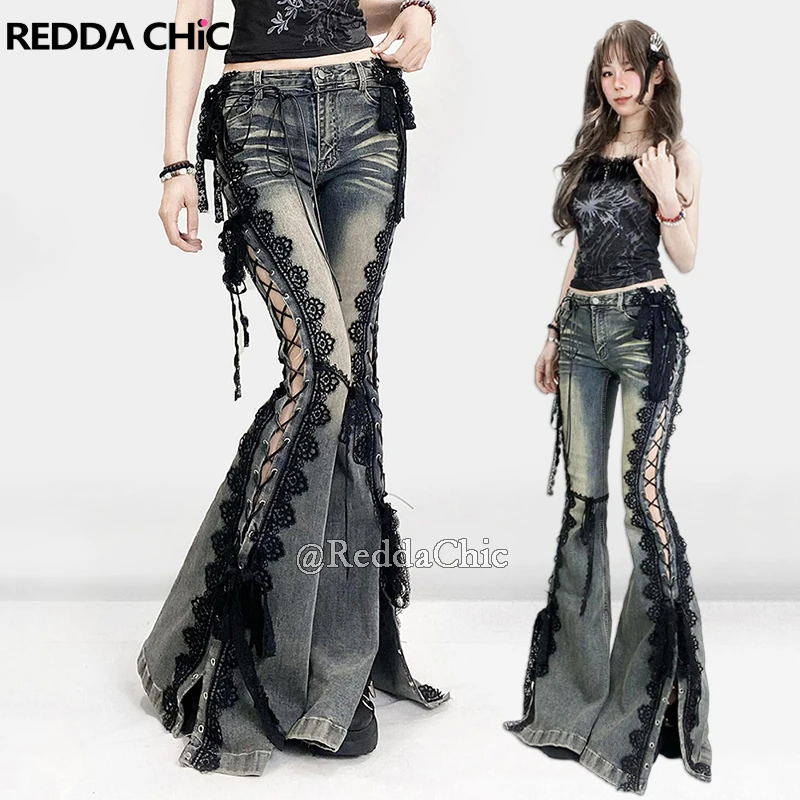 Reddachic джинсы-клеш на шнуровке с люверсами в стиле ретро