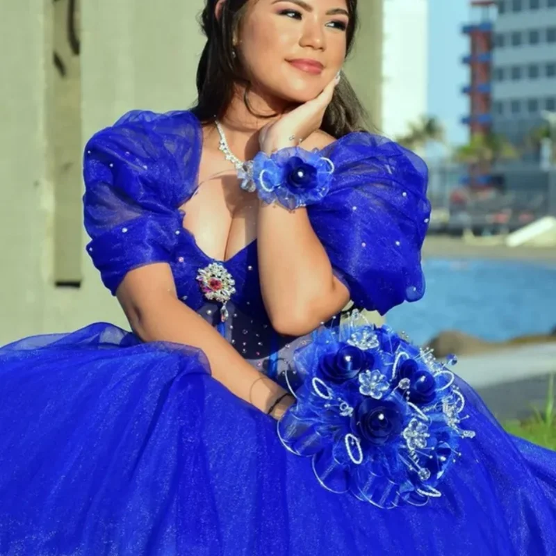 Королевское синее платье quinceanera