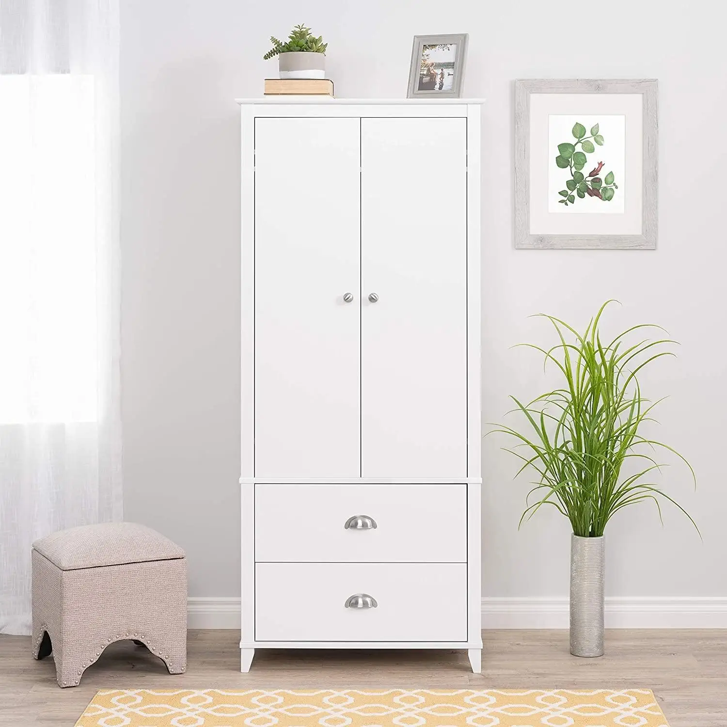 Деревянный 2-дверный шкаф с полкой и подвесной направляющей