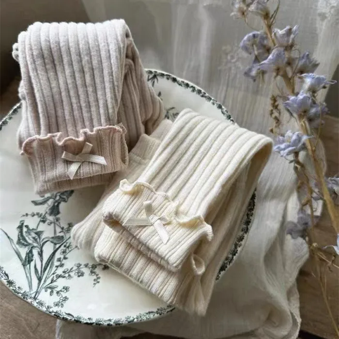 Autumn new baby girl ribbed leggings - Фотография_2