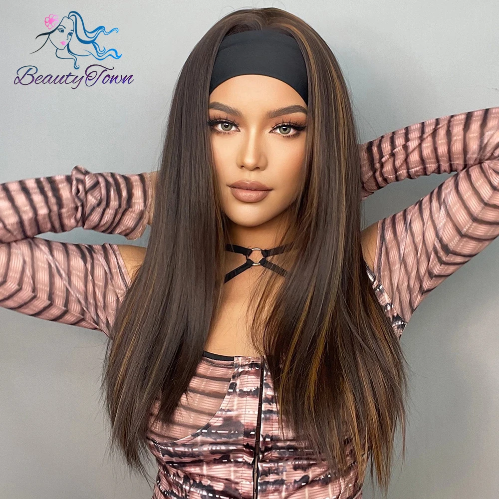 Красивые коричневые синтетические прямые парики beautytown - Фотография_3