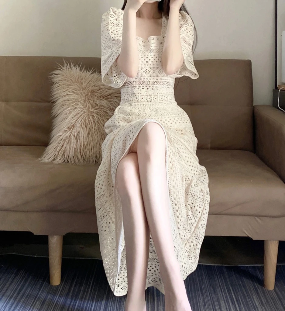 Женское кружевное платье с коротким рукавом