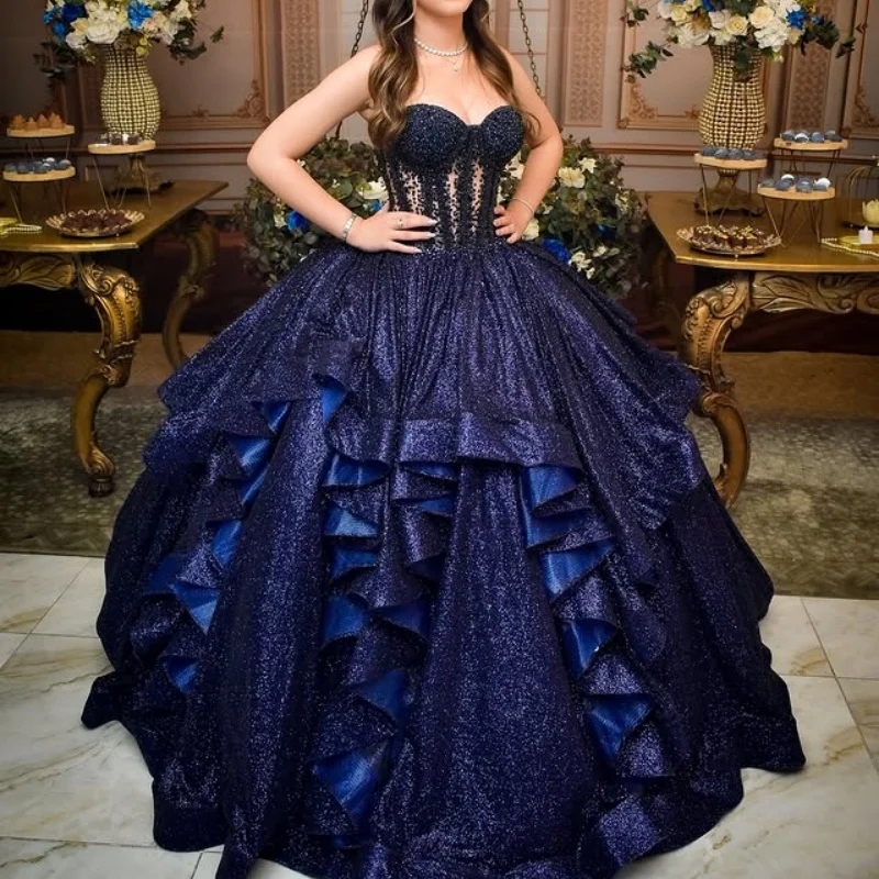 Блестящее темно-синее платье quinceanera - Фотография_3