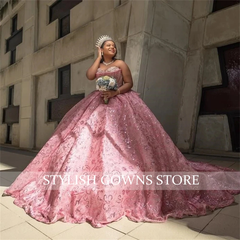 Блестящие розовые бусы quinceanera - Фотография_3