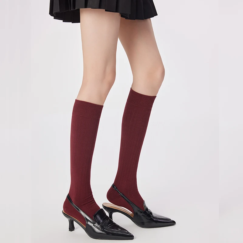 Женские весенние красные носки до середины икры - Фотография_2