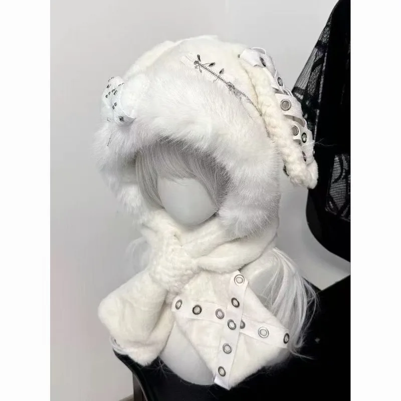 Милая пушистая японская кружевная шапка harajuku y2k для девочек - Фотография_2