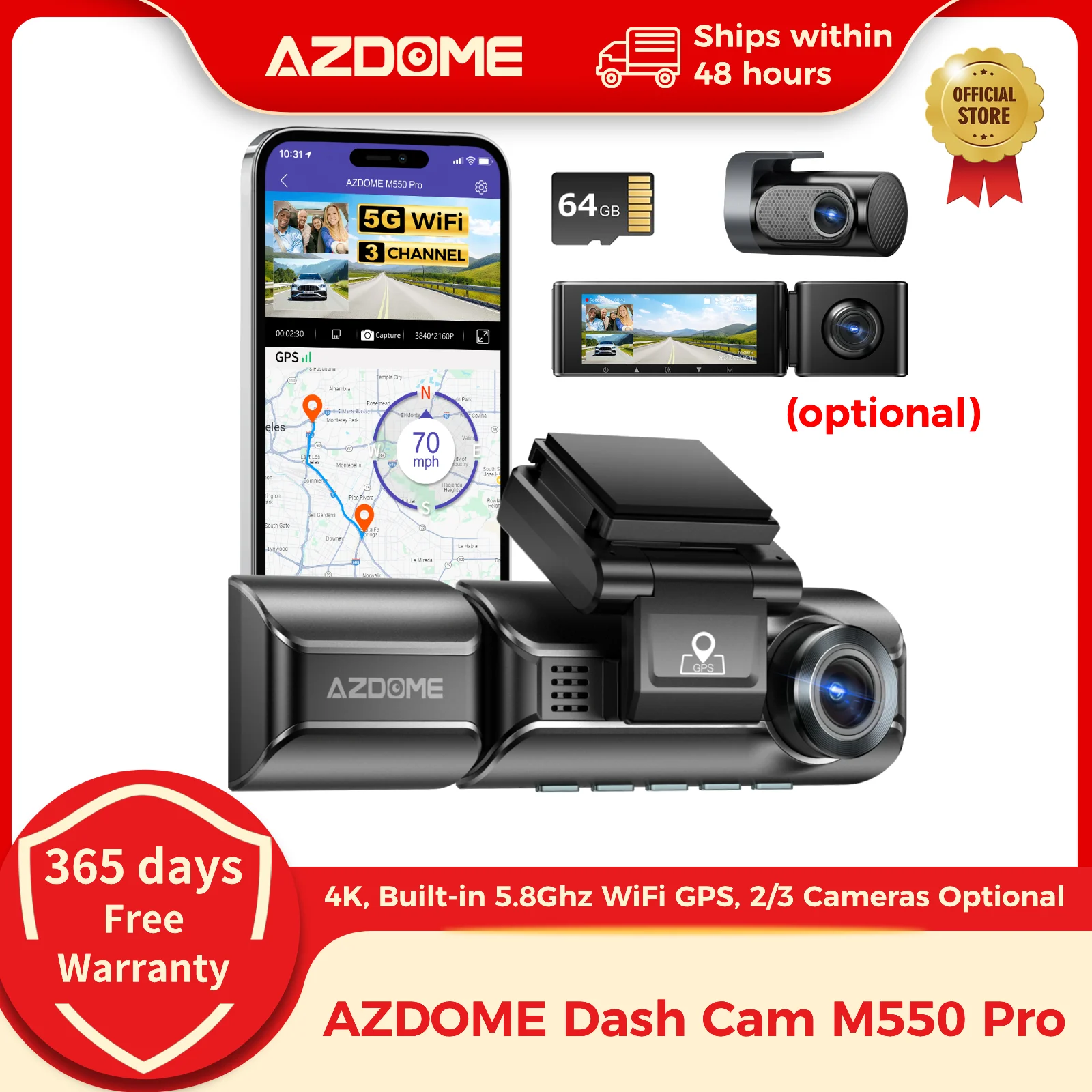 Обновление azdome m550 pro dash cam 4k передняя видеорегистратор авто 5