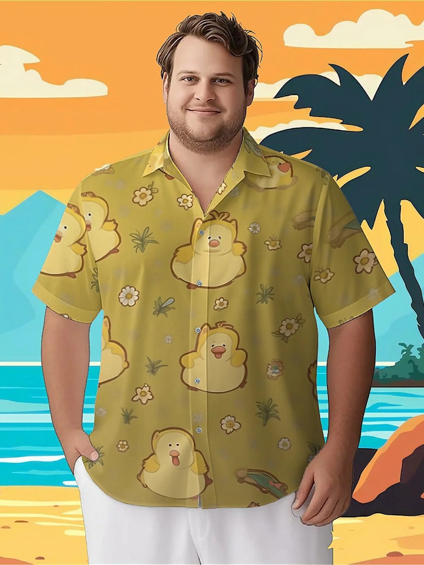 Мужские гавайские рубашки больших размеров с резиновым узором утки