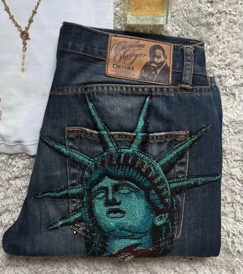 Винтажные джинсы liberty с блестящими стразами - Фотография_2