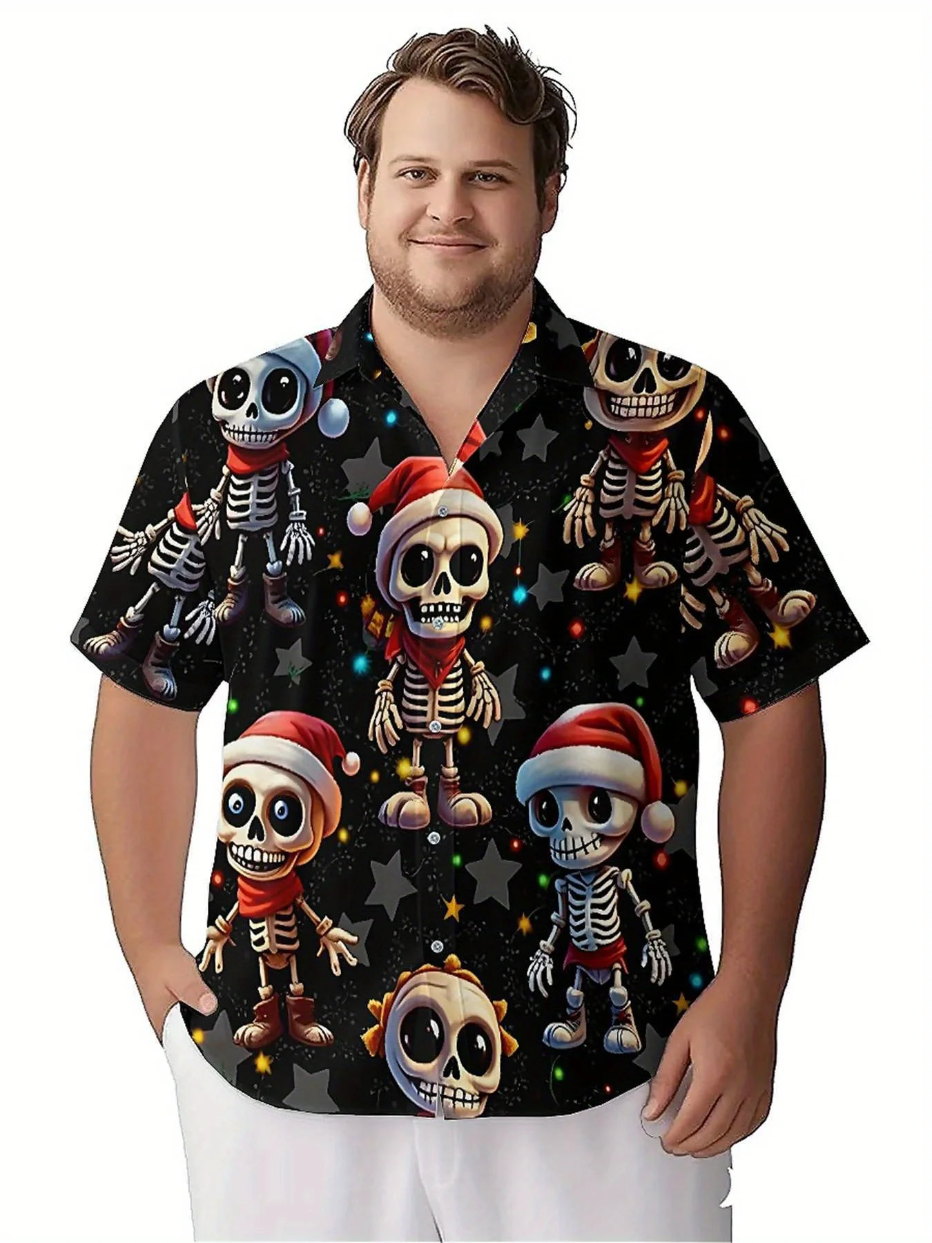 Мужские гавайские рубашки больших размеров с рисунком черепа на хэллоуин - Фотография_4
