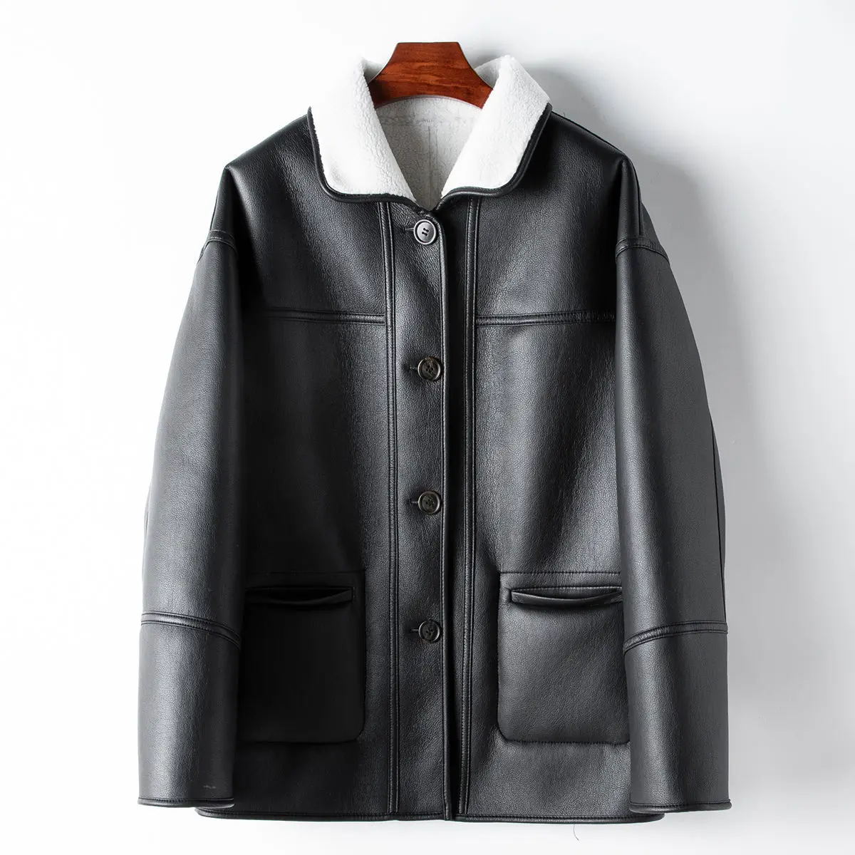 Года, двусторонняя кожаная куртка с шерстяными частицами внутри