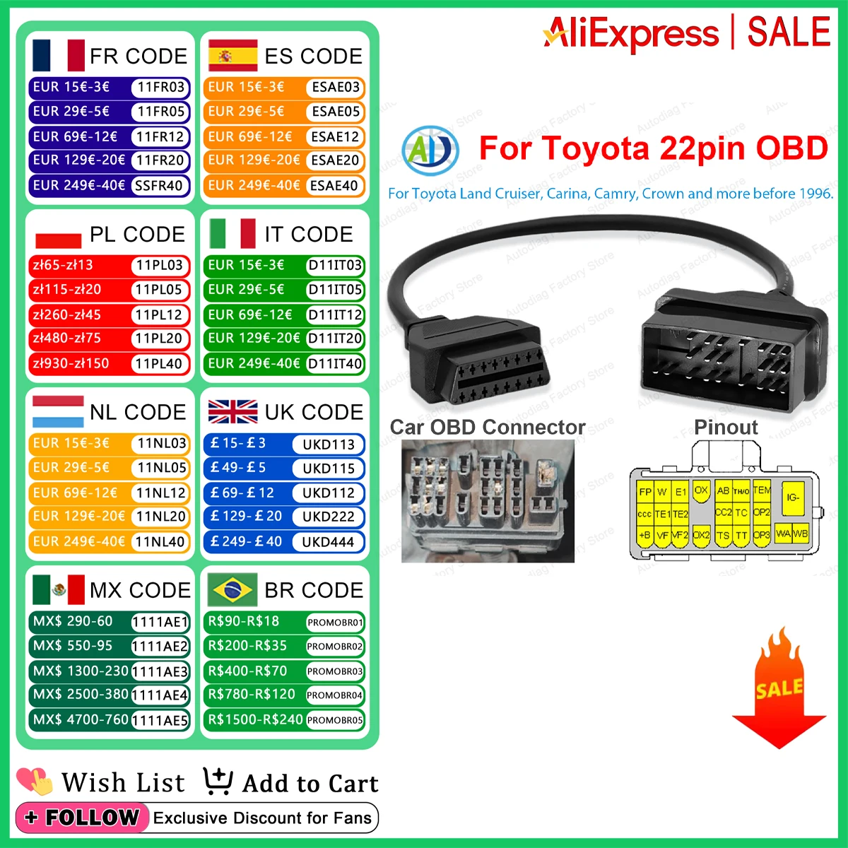 Для toyota 22-контактный разъем