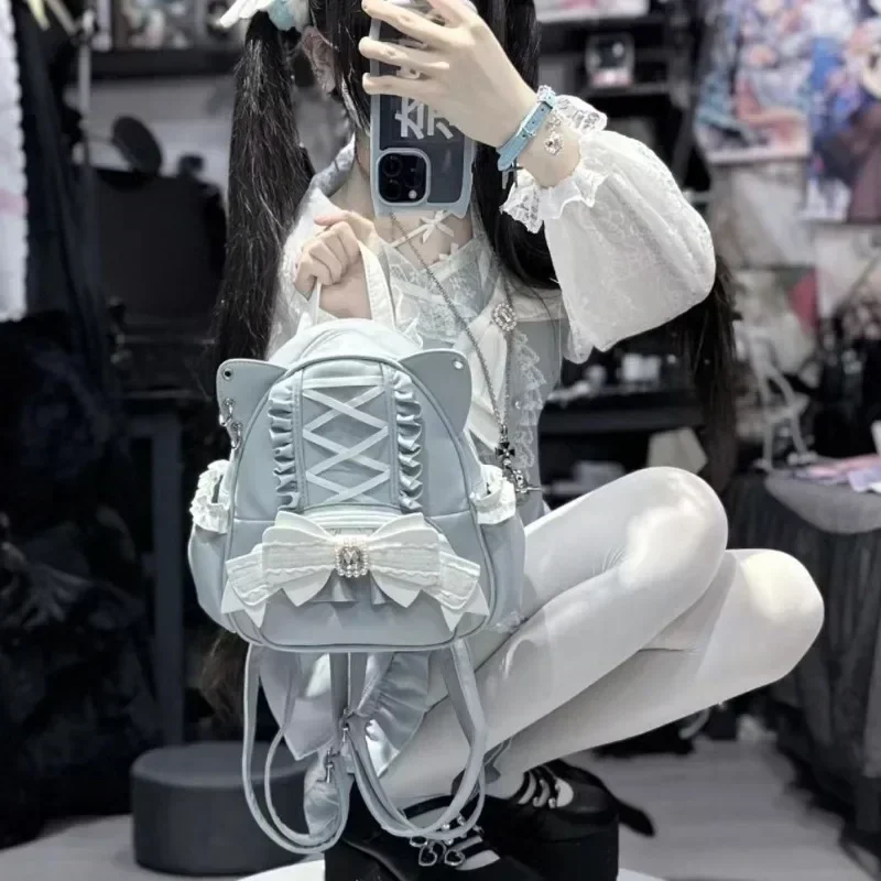Японская кружевная школьная сумка ita mochila с кошачьими ушками - Фотография_4