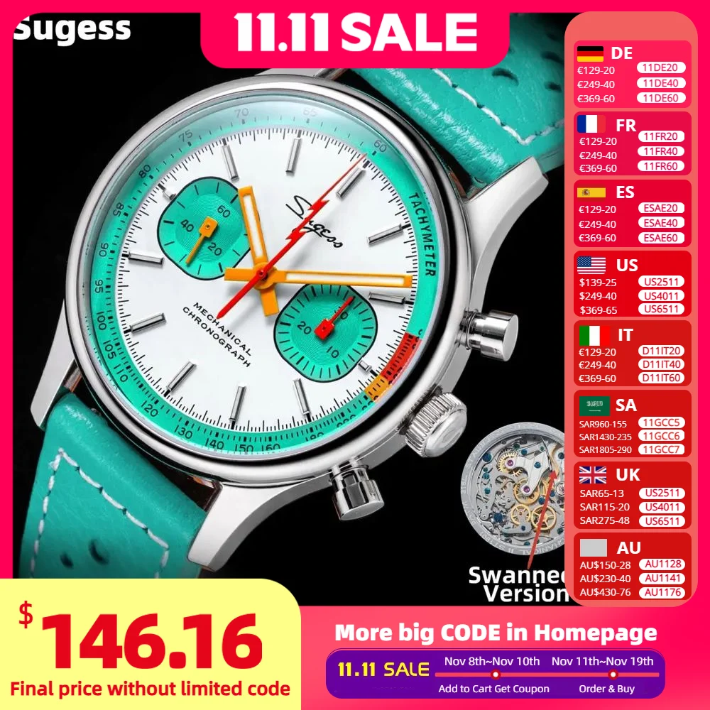 Мужские часы sugess с хронографом st19