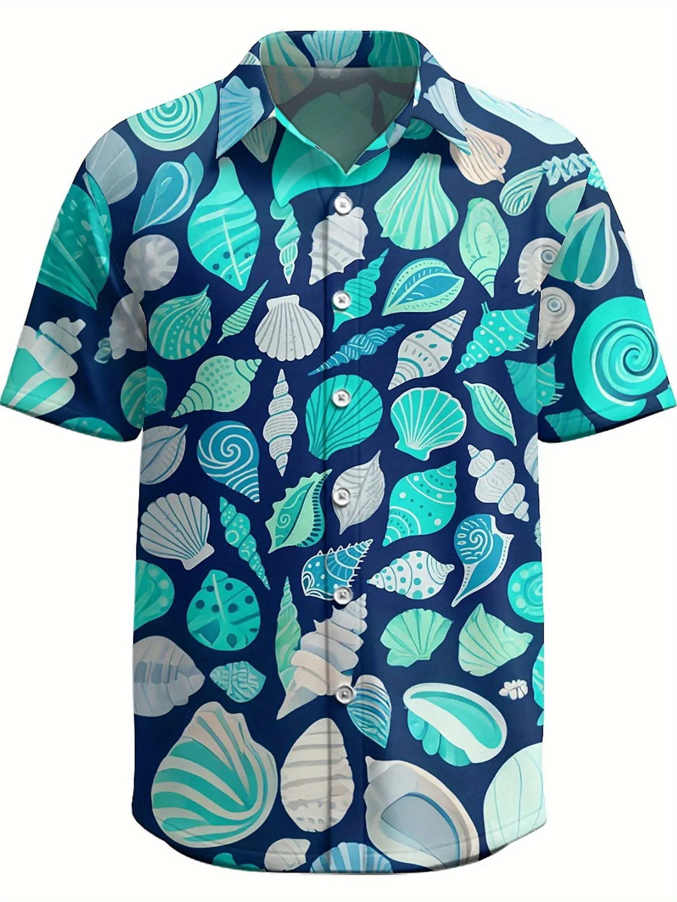 Мужские гавайские рубашки большого размера — рисунок раковины и ракушки - Фотография_5