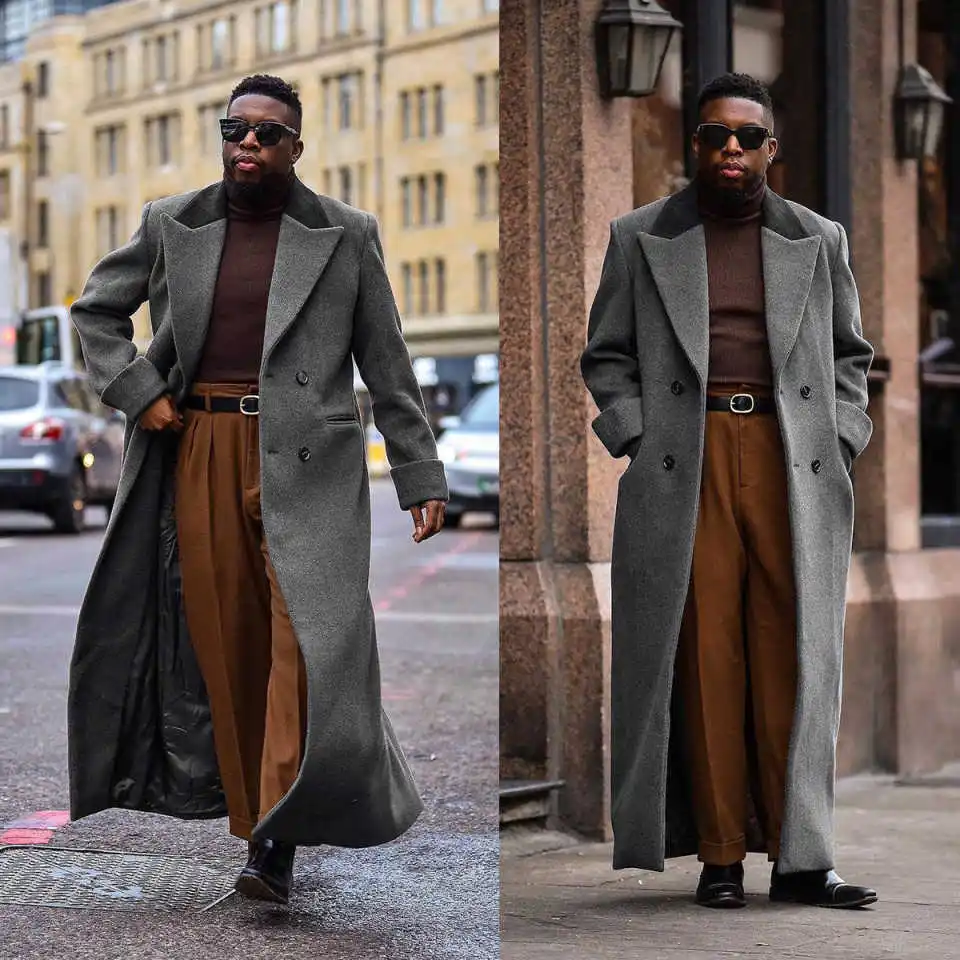 Повседневное мужское двубортное полушерстяное пальто