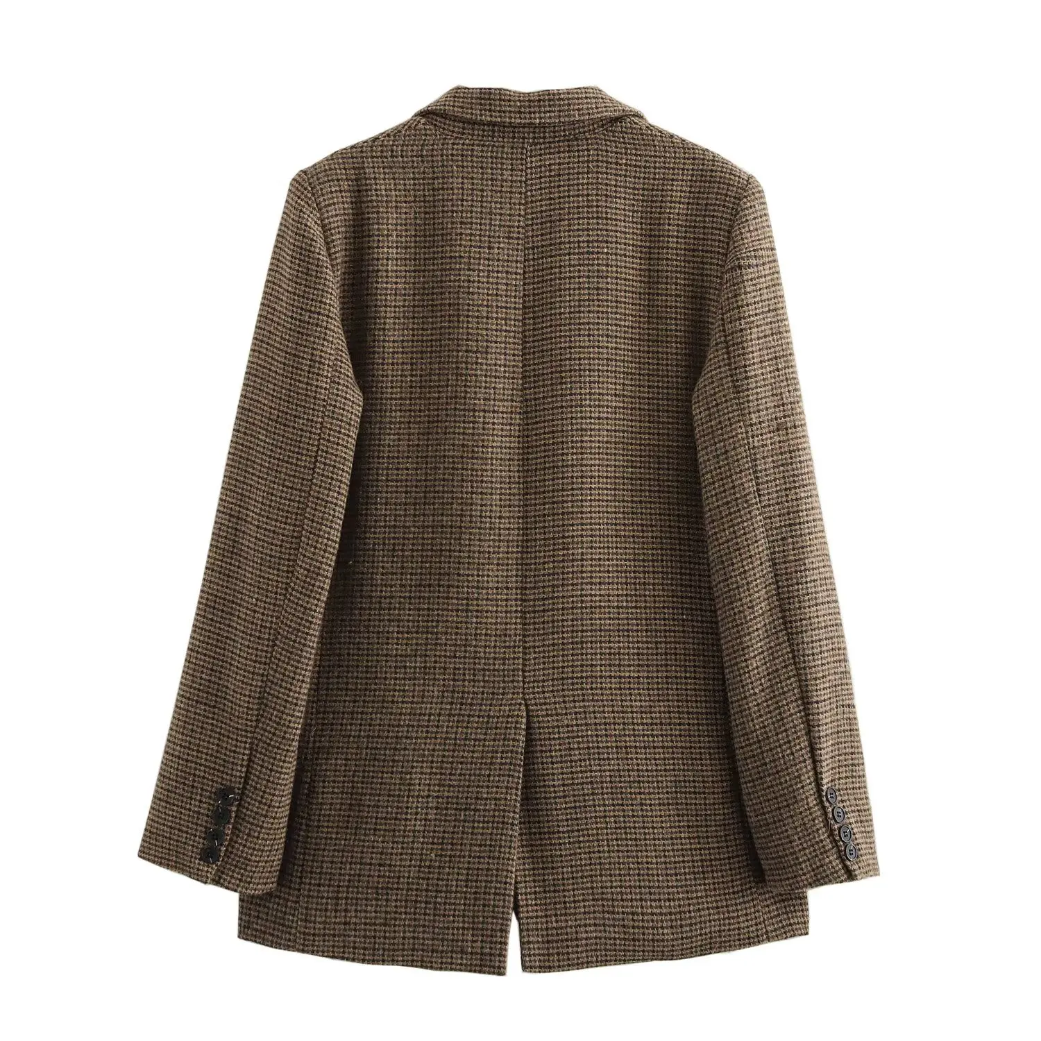 Зимний женский винтажный клетчатый пиджак с пуговицами - Фотография_3