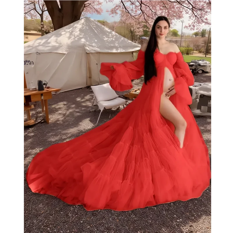 Белое тюлевое платье для беременных для фотосессии - Фотография_5