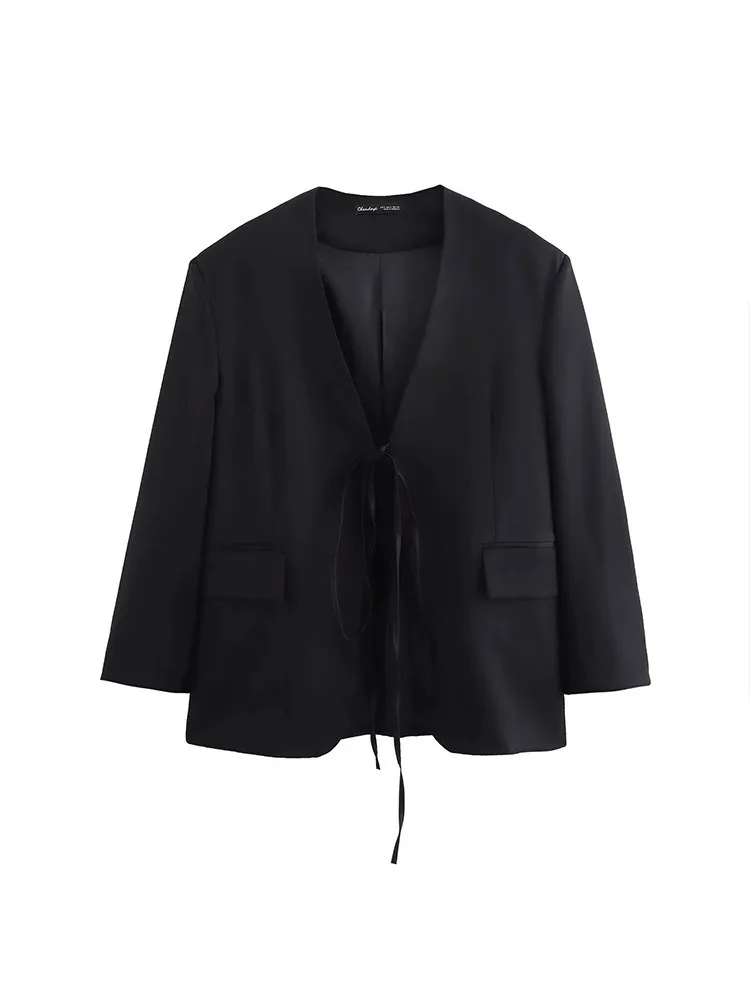 Повседневный черный блейзер большого размера - Фотография_6