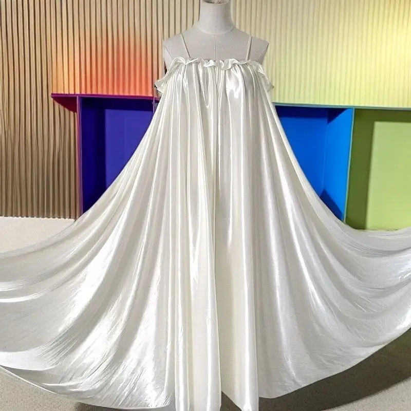 Glossy white women satin loose
