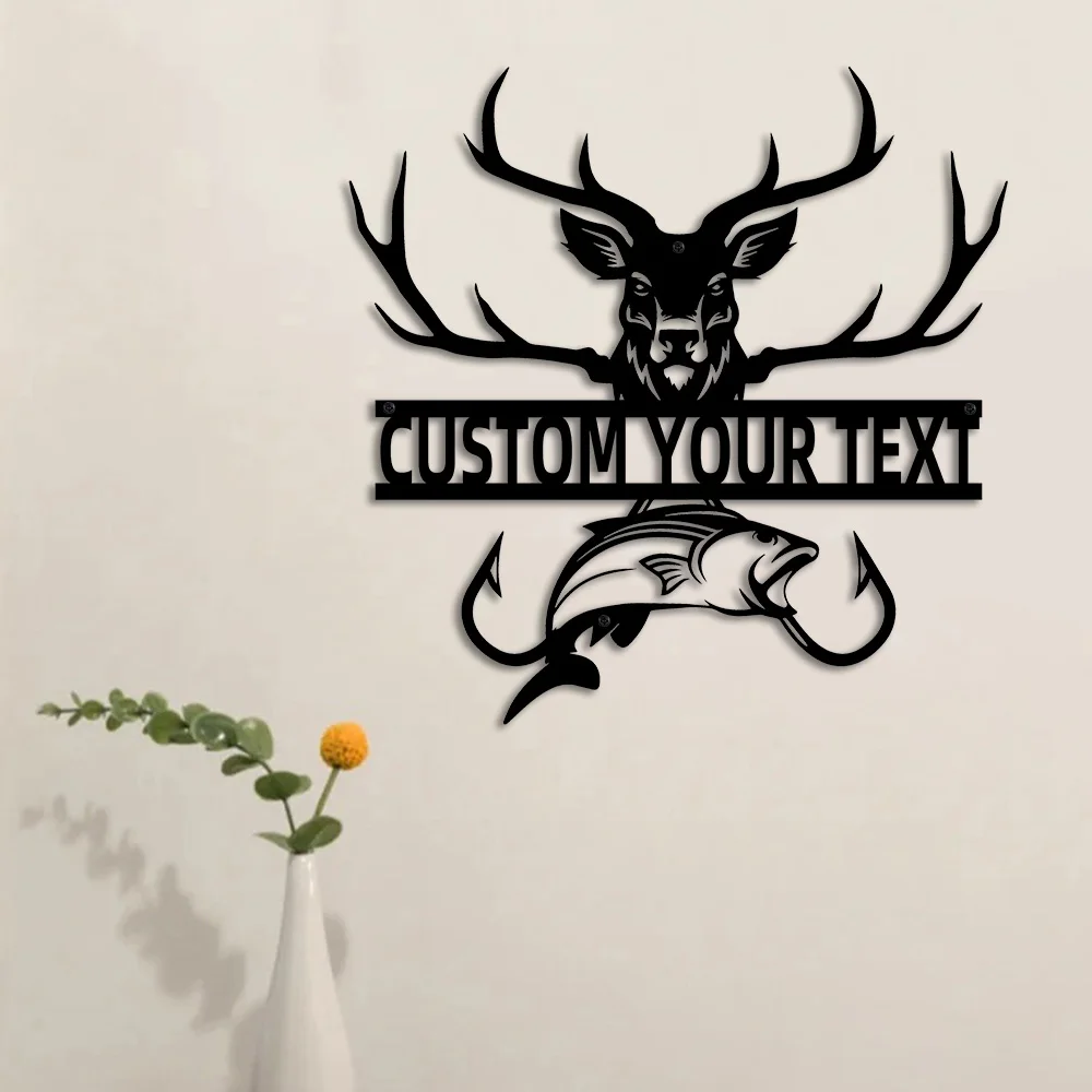 Изготовленный на заказ металлический настенный декор с оленем и рыбой - Фотография_3