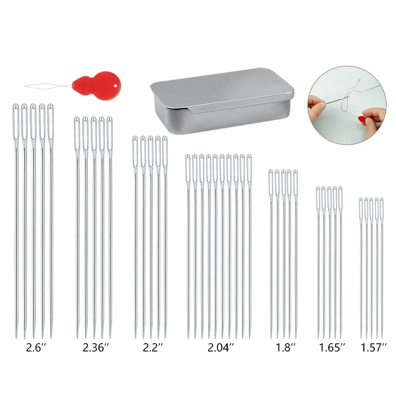 7 размеров, набор острых игл для шитья с большим ушком