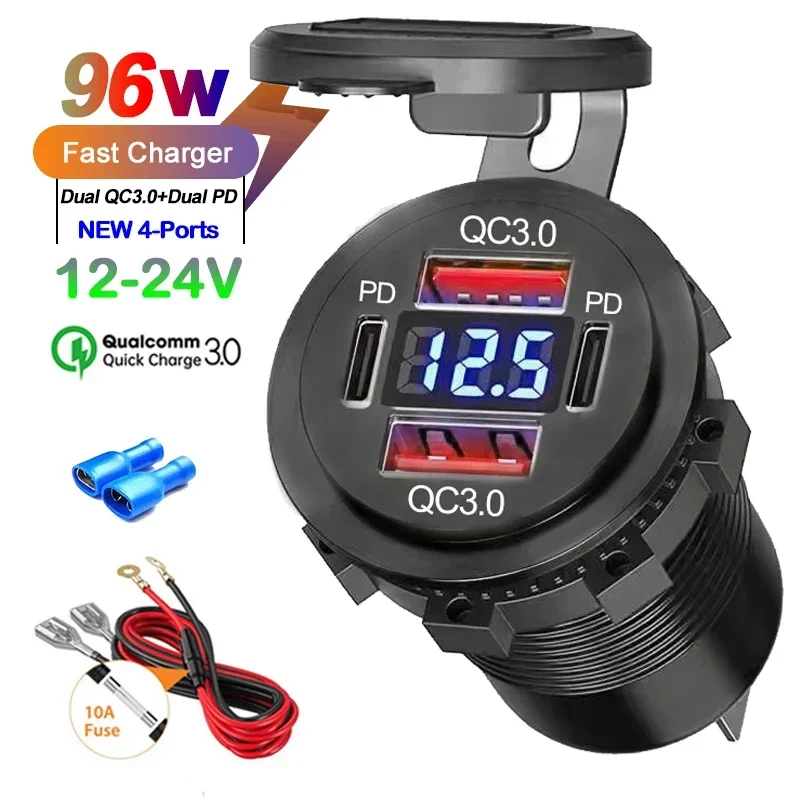 Новое автомобильное зарядное устройство 96 вт dual pd dual qc 3