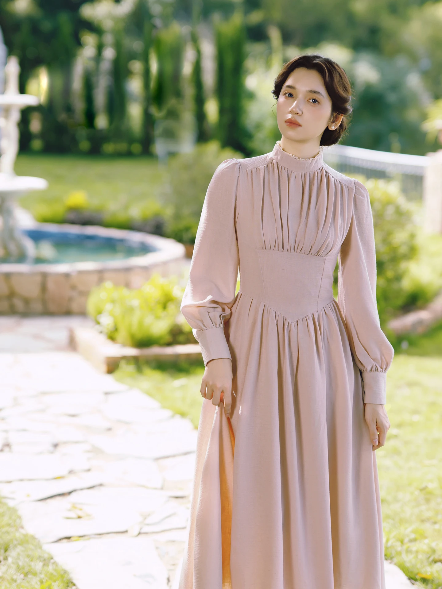 Tiyihailey женское льняное платье с длинными рукавами-фонариками - Фотография_5