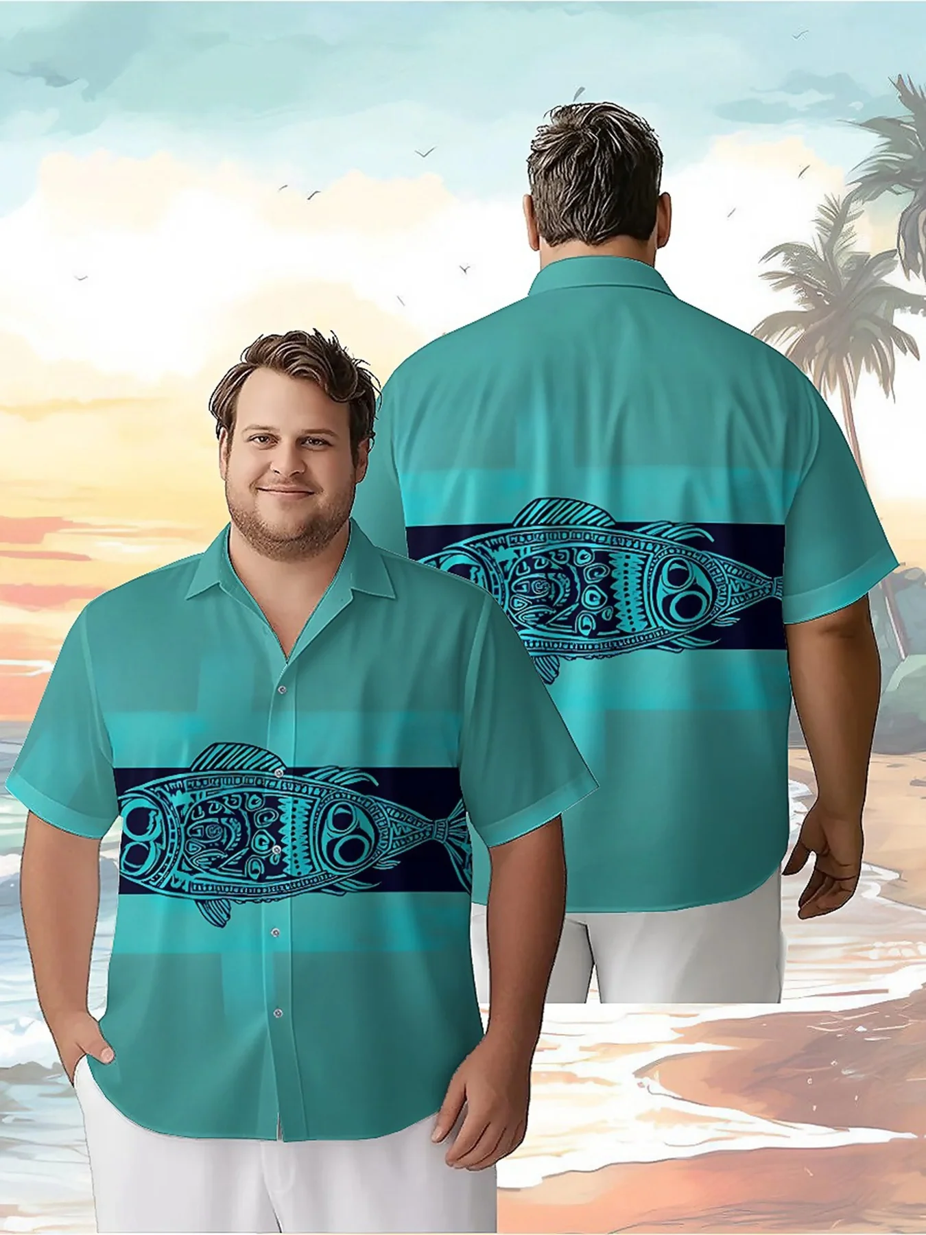 Мужские гавайские рубашки больших размеров с рисунком рыбы