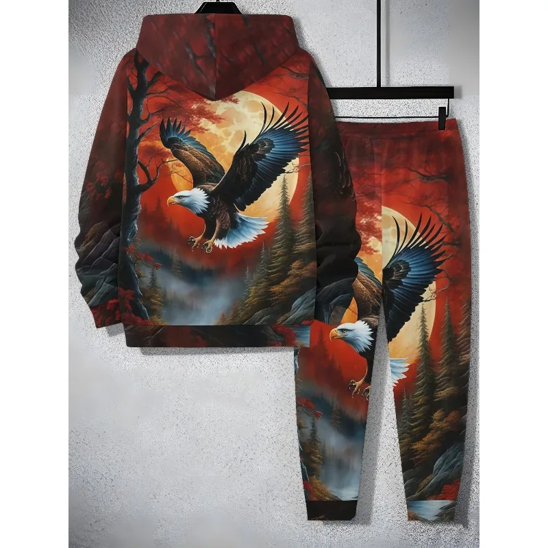 Мужской комплект с капюшоном с узором орла для улицы - Фотография_4