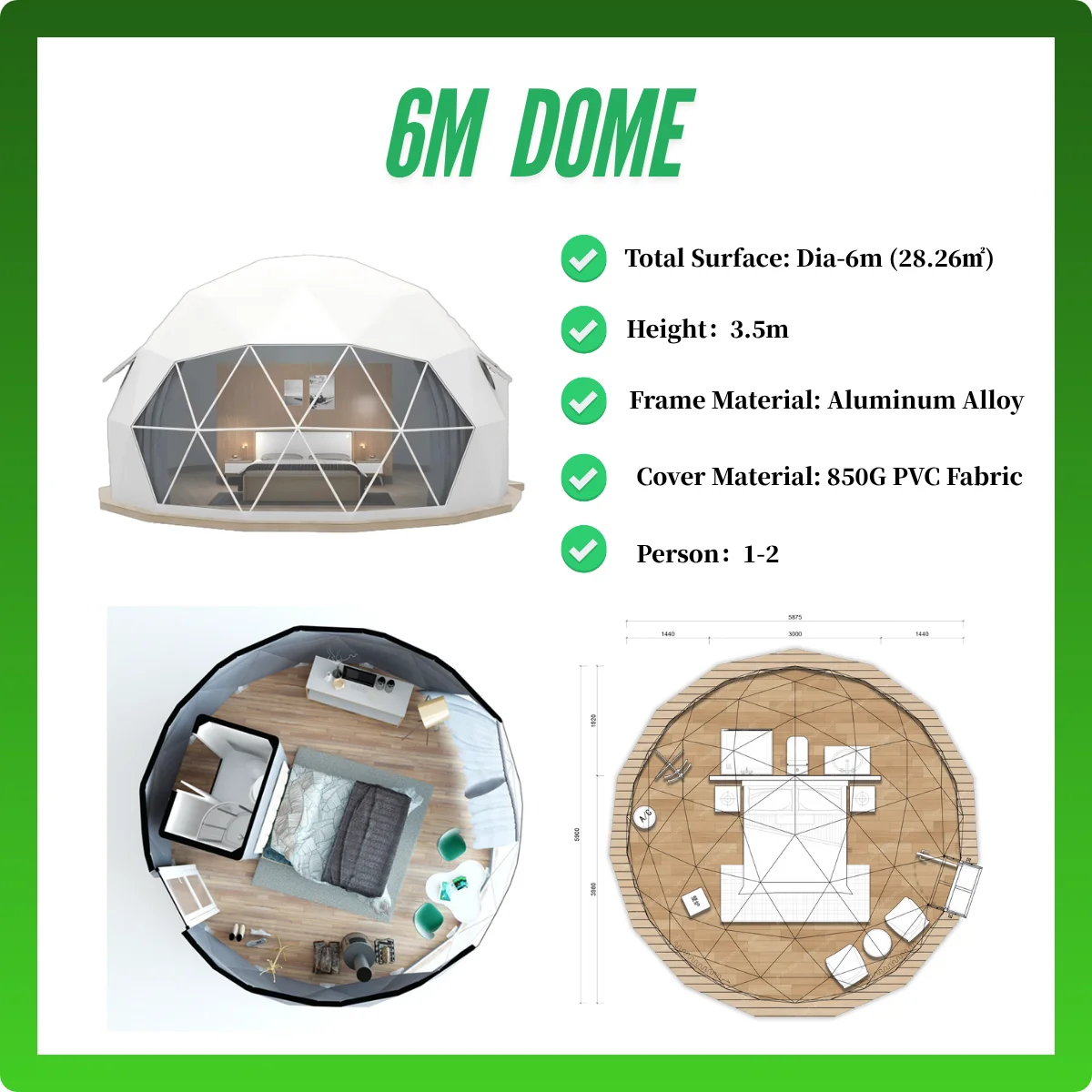 6 м роскошная уличная сферическая палатка со звездным небом - Фотография_6