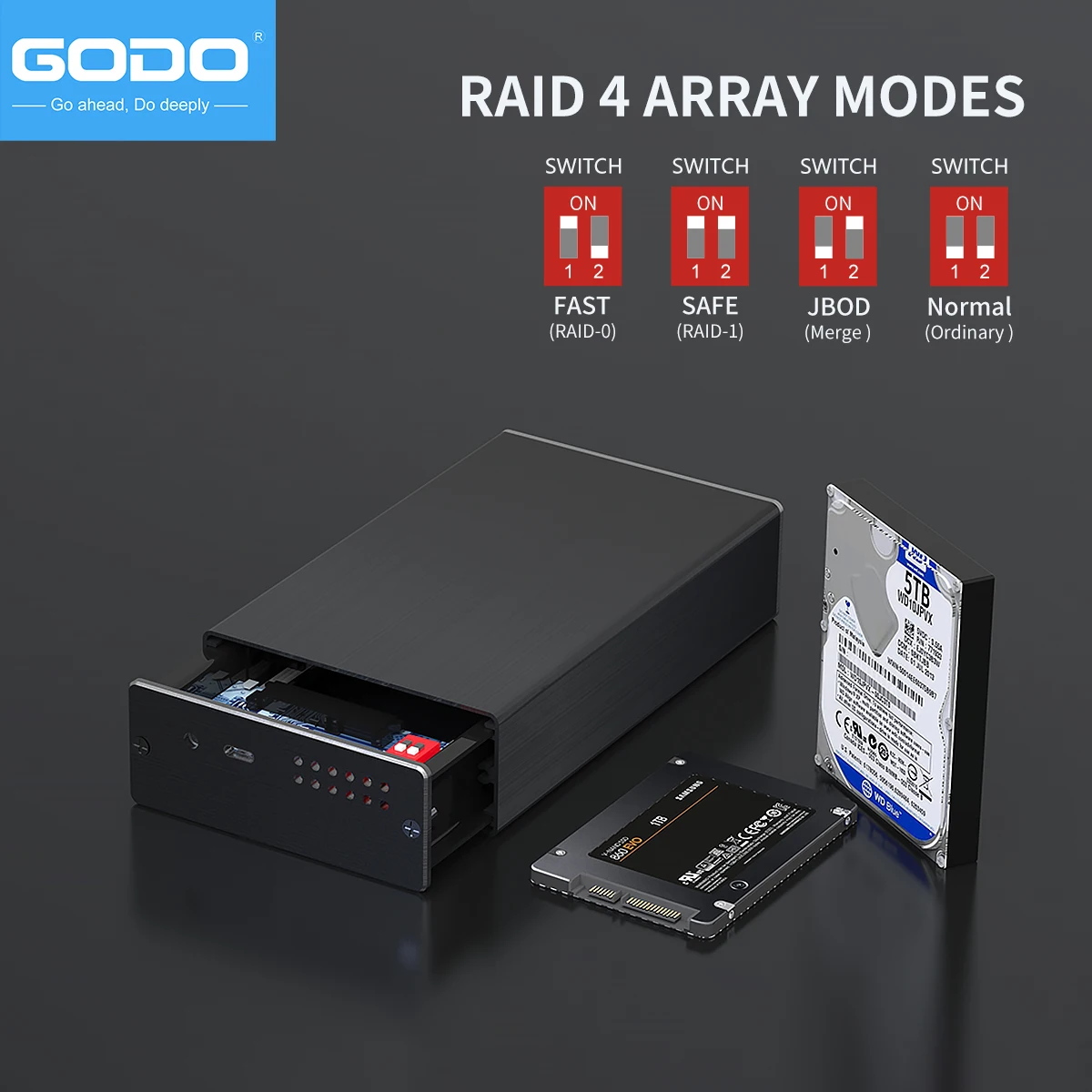 Godo 2,5-дюймовый двойной корпус для жесткого диска raid usb3.0 на 2 - Фотография_4