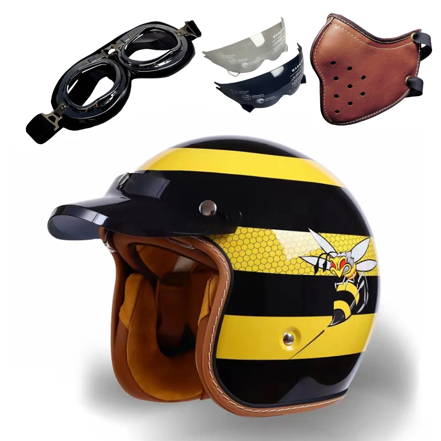 Семейный мотоциклетный шлем 3/4 в стиле ретро - Фотография_2