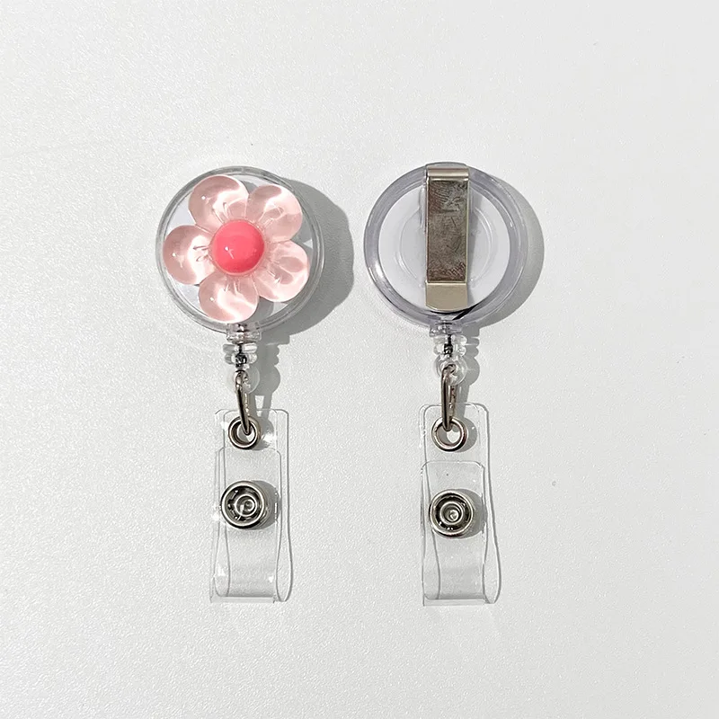 Милая прозрачная катушка для бейджа с цветочным принтом для женщин - Фотография_5