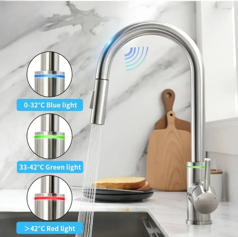 Smart touch черный кухонный светодиодный кран для датчика - Фотография_4