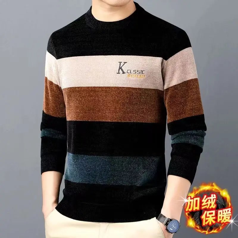 Мужские толстые контрастные лоскутные пуловеры больших размеров - Фотография_5