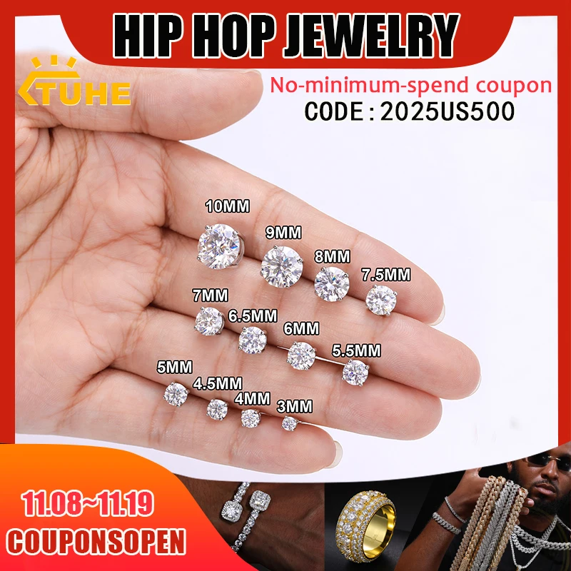 Tuhe классические круглые серьги унисекс с муассанитом